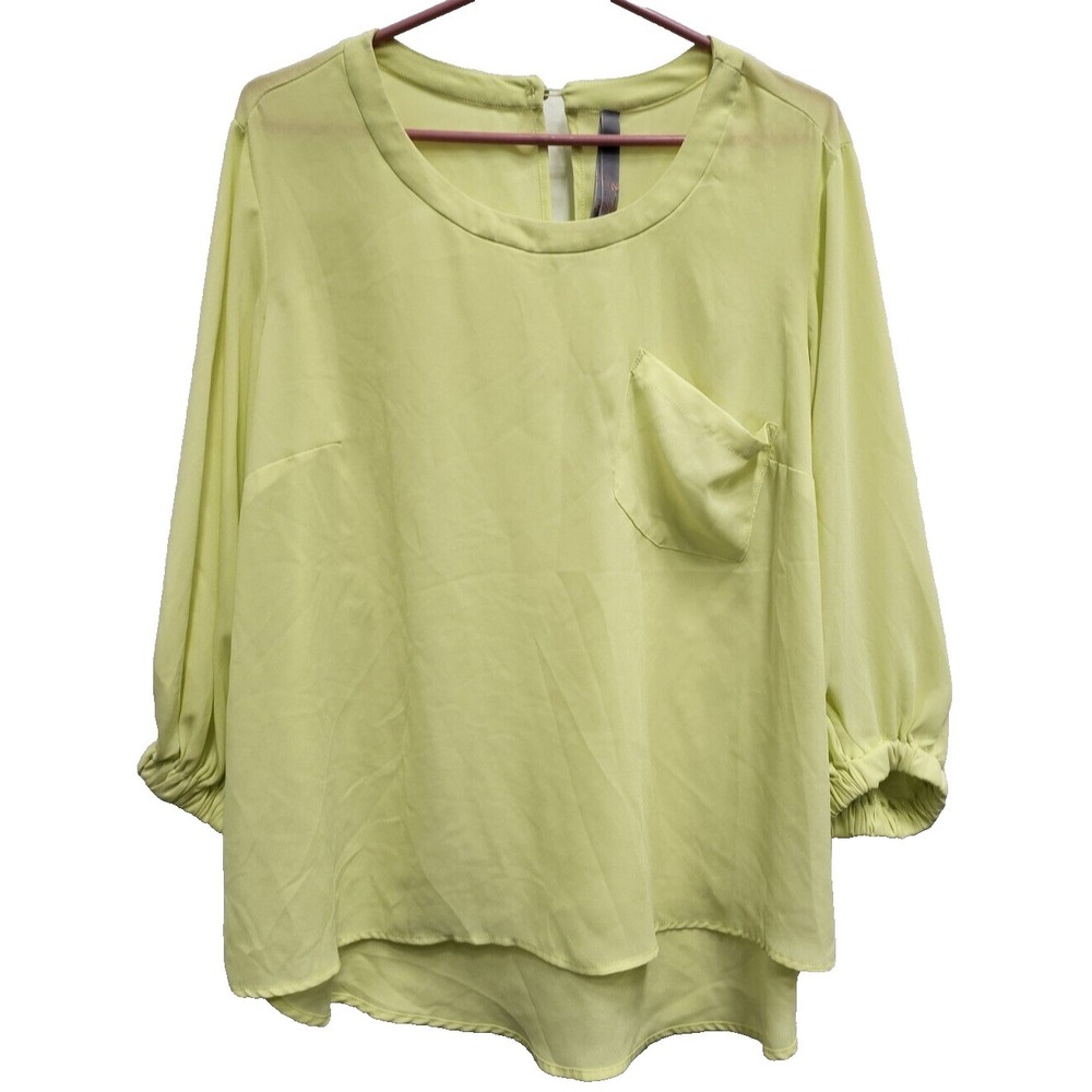 Seven7 Melissa McCarthy Womens Top Size 1X Lemon Green Balloon Sleeve BOHO